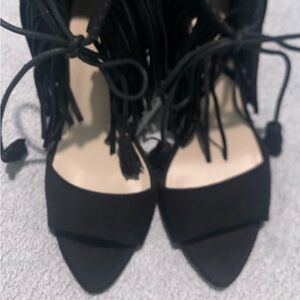 Zara Black Fringe Heels